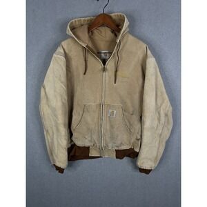 VTG Carhartt Jacket Mens L J25 Hooded Coat 90s Y2K Embroidered